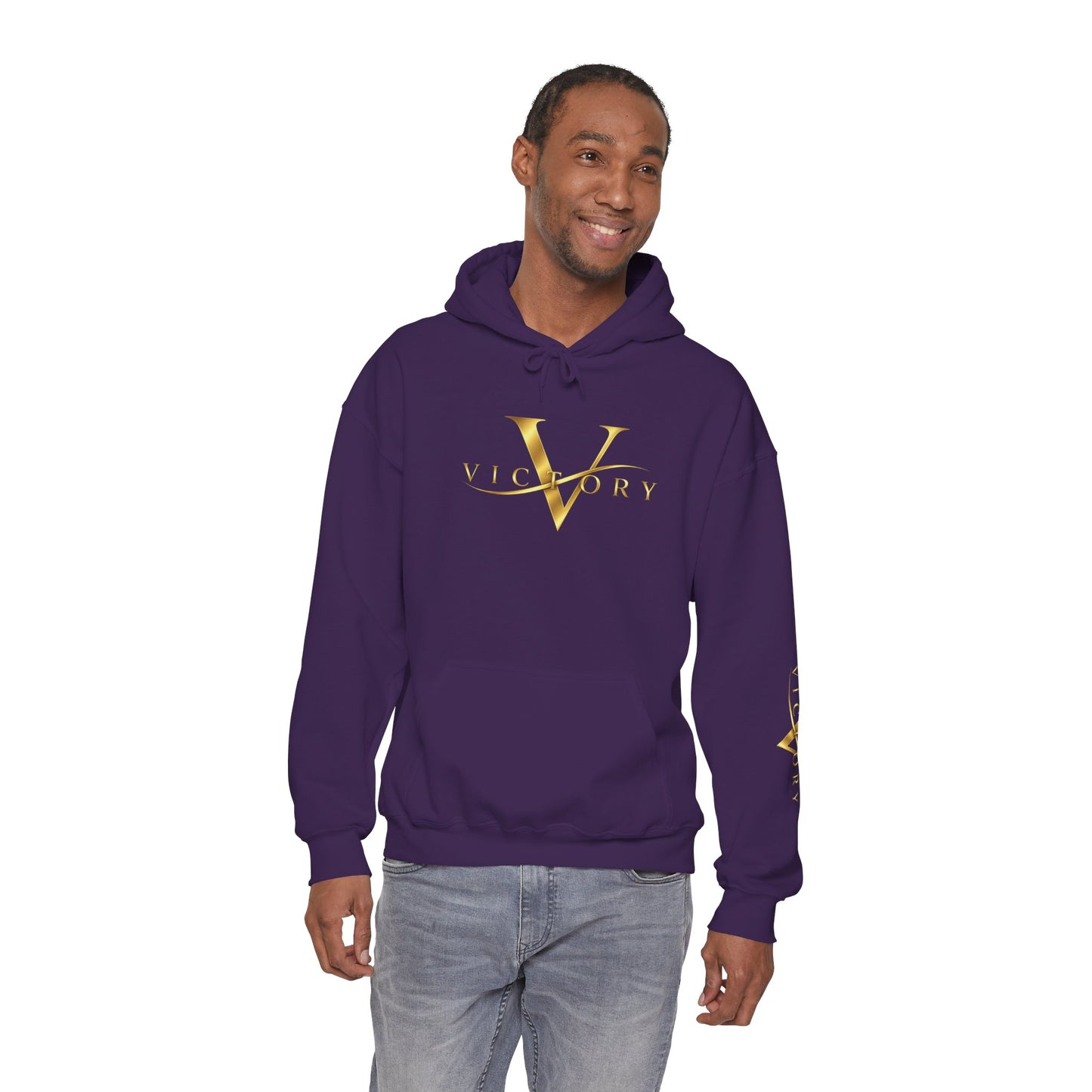 Victory gold V logo Hoodie | White pullover sweatshirt