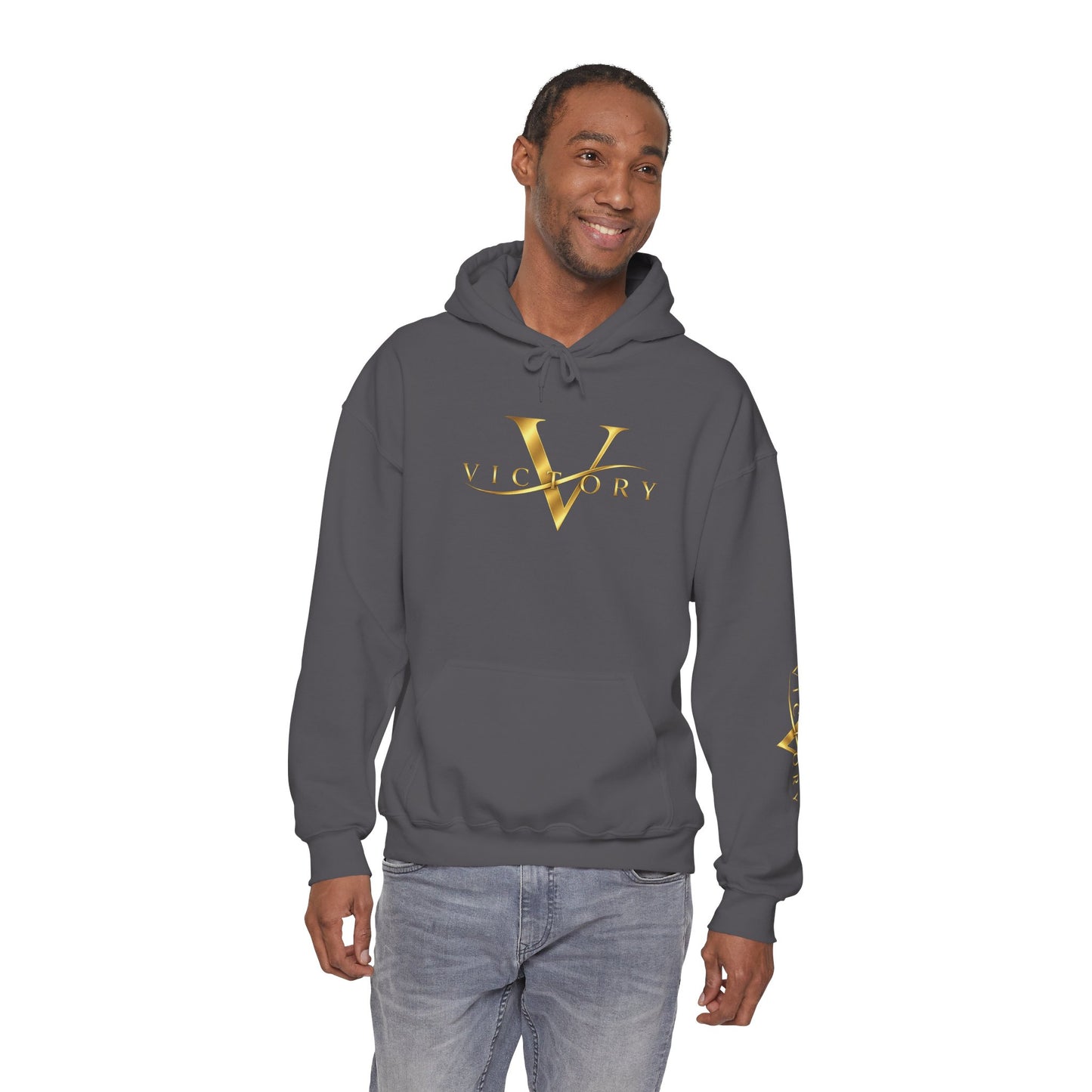 Victory gold V logo Hoodie | White pullover sweatshirt