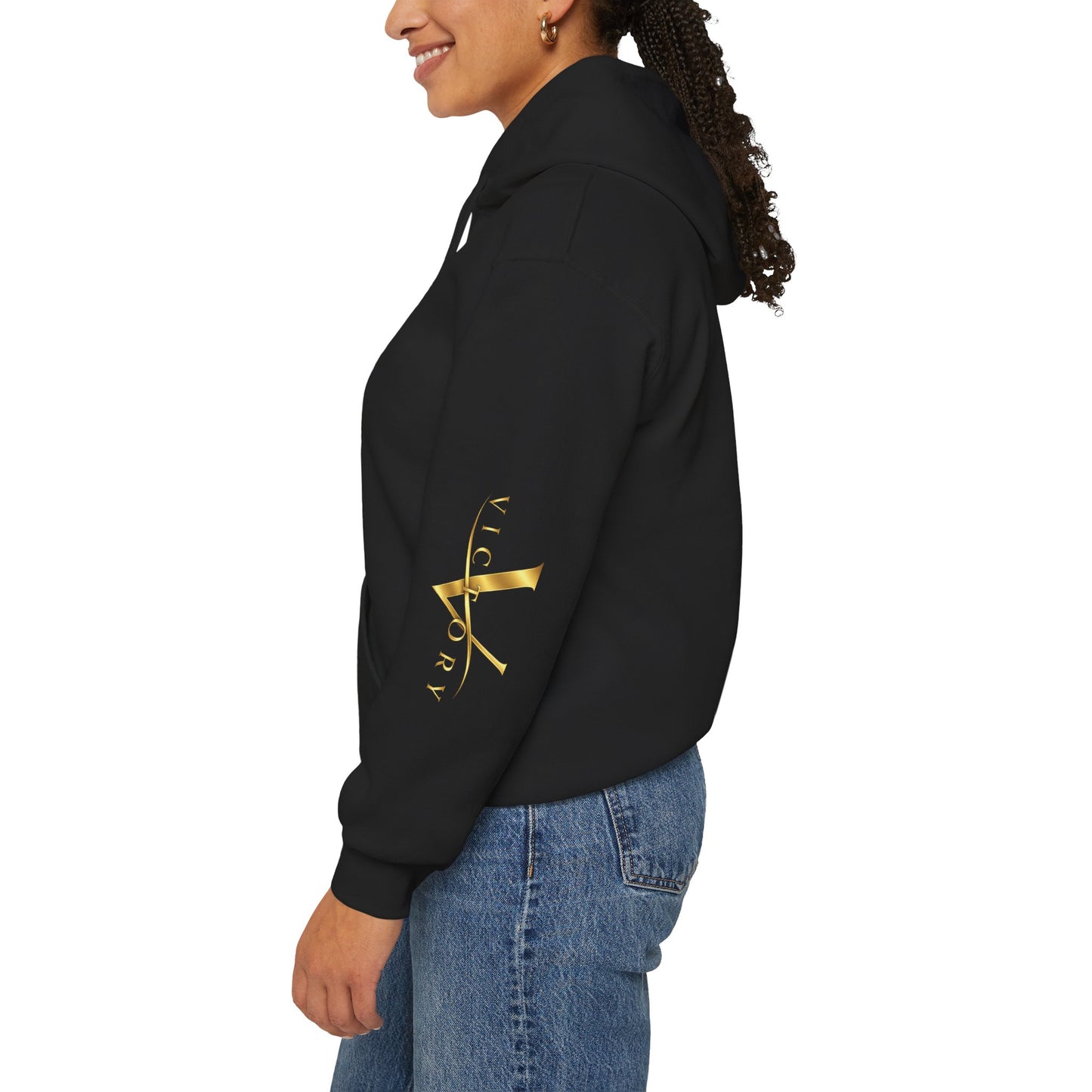 Victory gold V logo Hoodie | White pullover sweatshirt