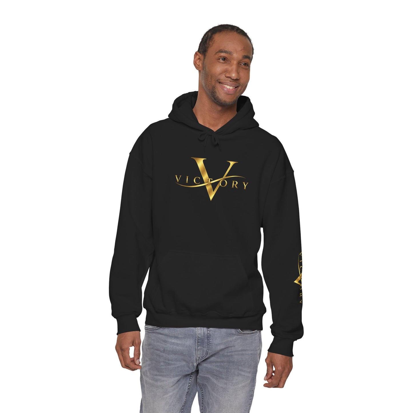 Victory gold V logo Hoodie | White pullover sweatshirt