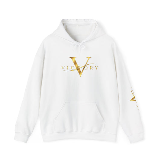 Victory gold V logo Hoodie | White pullover sweatshirt